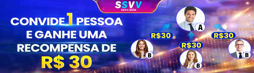 Banner promocional com bônus de boas-vindas na SSVV plataforma para novos jogadores.